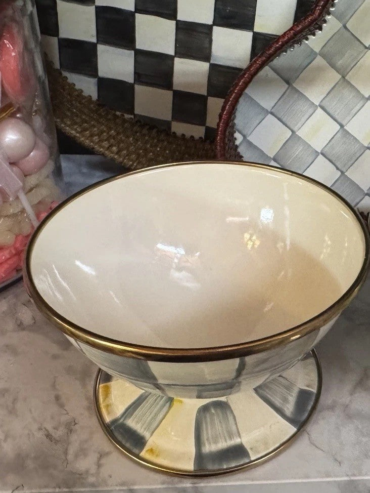 MacKenzie Childs Sterling Check Enamel Ice Cream Dish New One