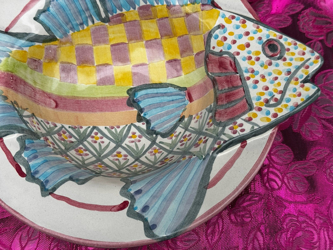 MacKenzie Childs Multi Colored Ceramic 8.5” Fish Bowl- Great Condition Retired