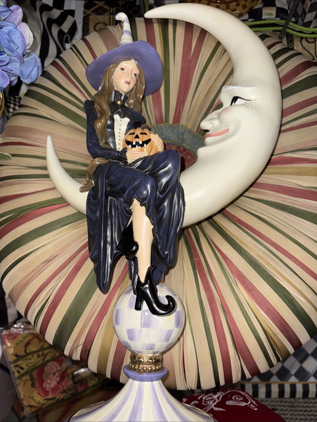 MacKenzie Childs Plum Spellbound Witch & Moon Figurine Hocus Pocus New In Box
