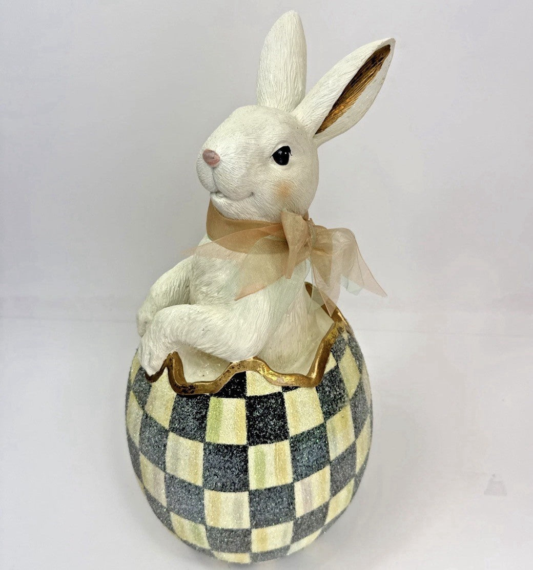 MacKenzie-Childs Courtly Check Large Bunny Surprise In Egg 15"Tall. Retired