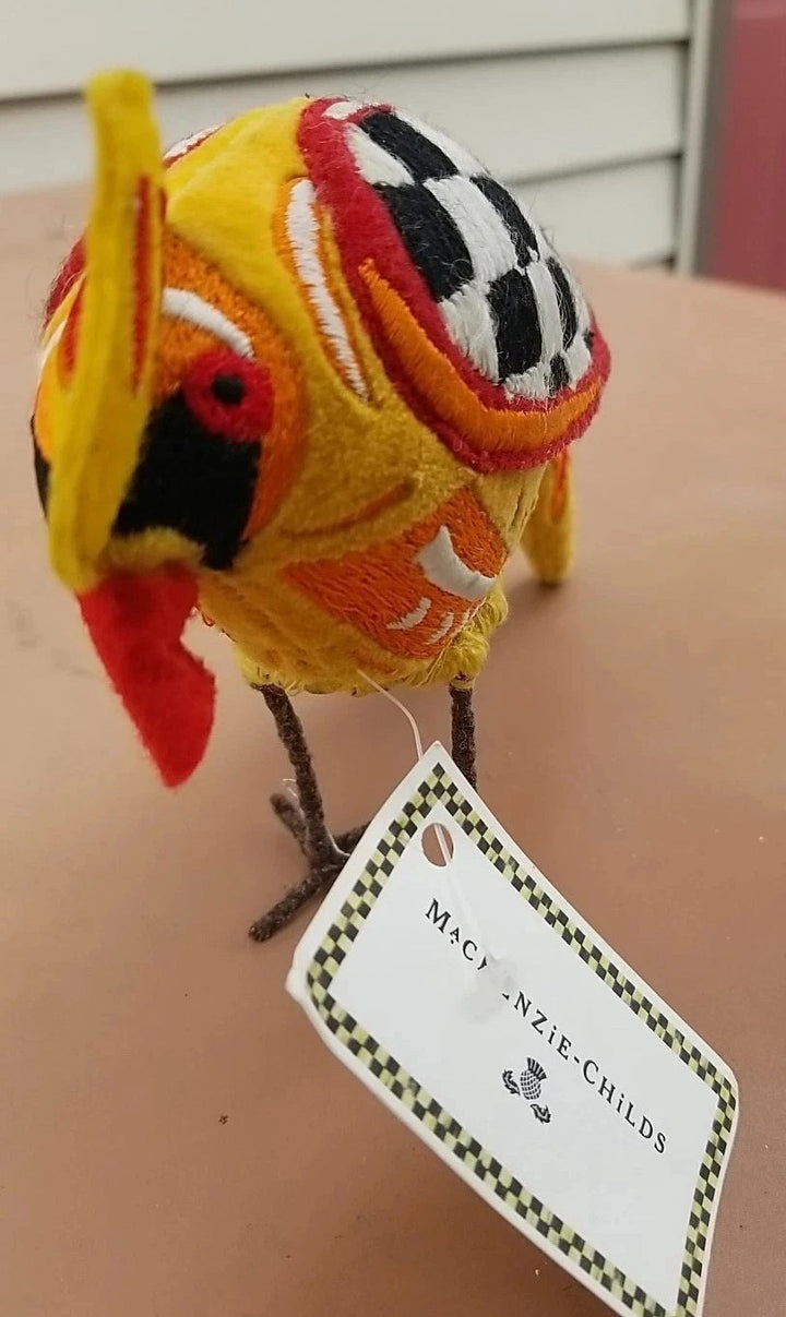 MACKENZIE CHILDS Courtly Check Yellow Fabric  Bird 8” Long And 6” Tall