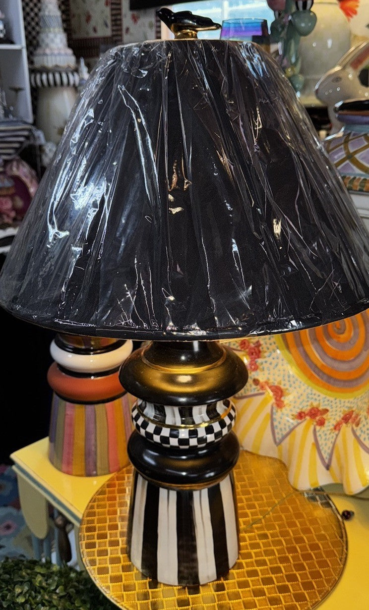 Mackenzie Childs Lamp Courtly Check With Small Bird Finial 27.5” Tall -