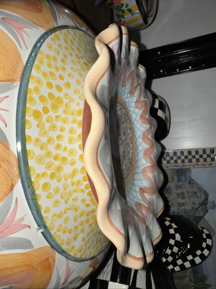 Mackenzie Childs Ceramic Taylor Heather  Check Fluted 9” Handmade Vintage
