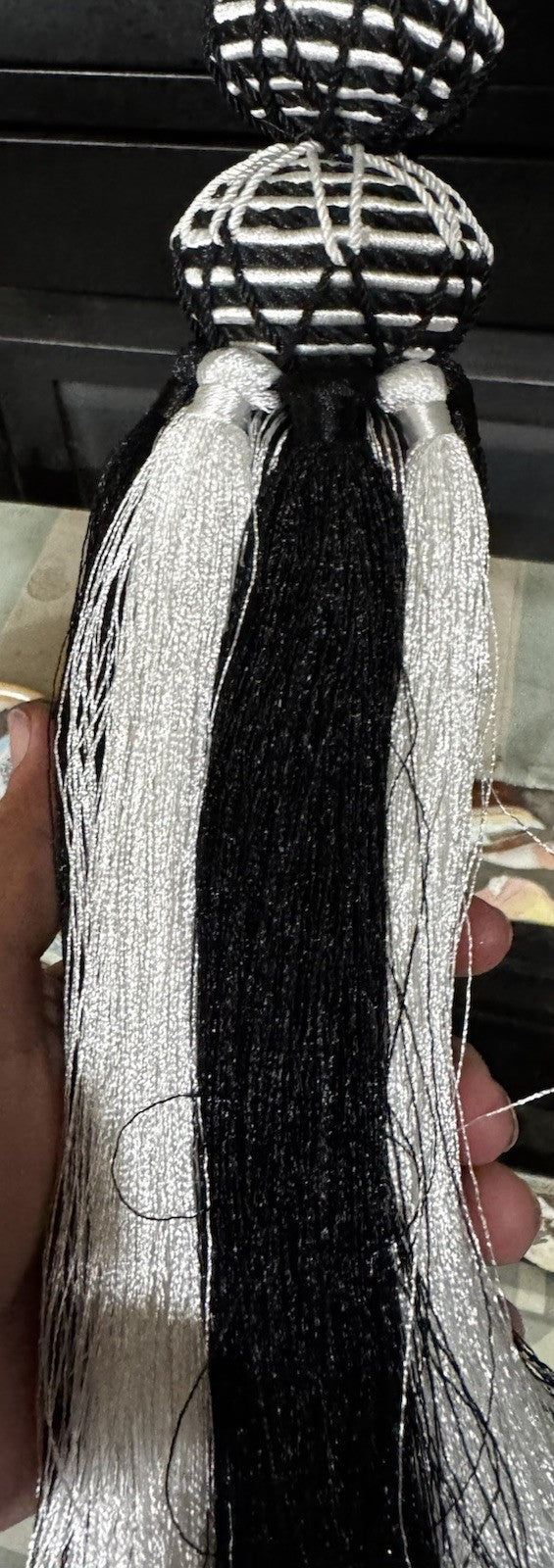 MacKenzie Childs 16” TASSEL / Tie Backs Black & White Courtly