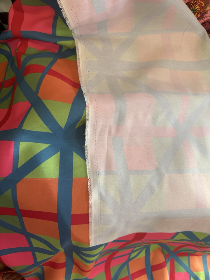 MacKenzie Childs- Fabric By The 1/2 Yard New - Plaid Lattice Outdoor