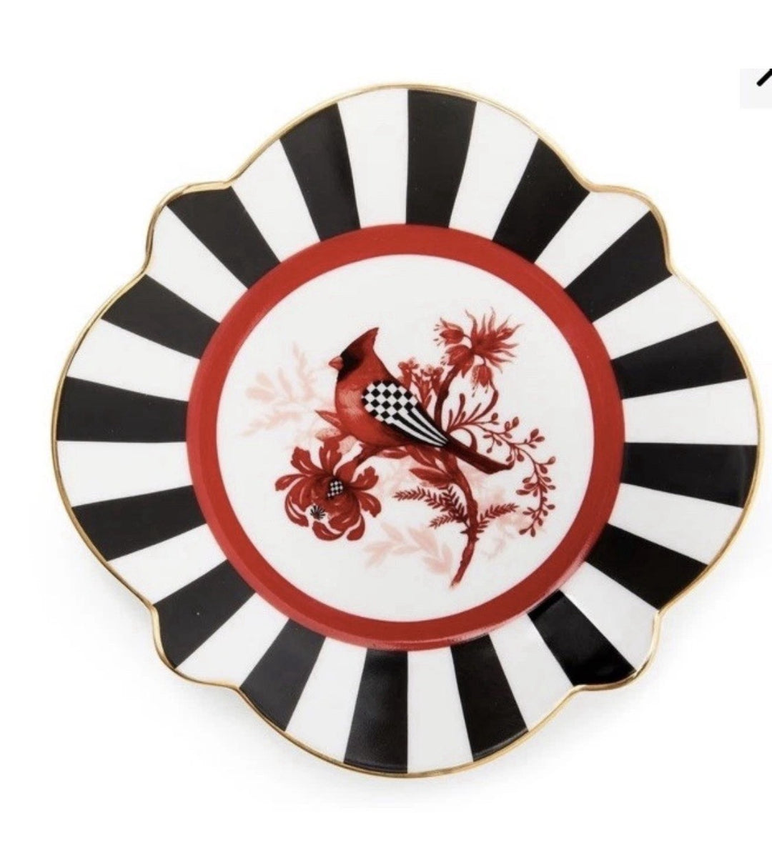 Mackenzie Childs Cardinal Toile 6” Wide Bread & Butter Plate- Set Of 2 NIB