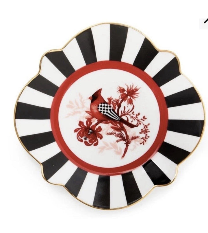 Mackenzie Childs Cardinal Toile 6” Wide Bread & Butter Plate- Set Of 2 NIB