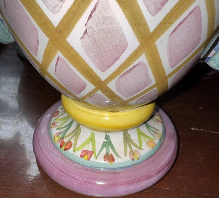 Mackenzie Childs Ceramic Trophy Odd Fellows Vase- 2008 Retired Pattern