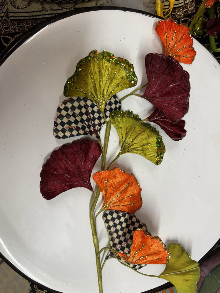 RETIRED Mackenzie Childs PARADISE LEAF STEM w/ Courtly Check Floral