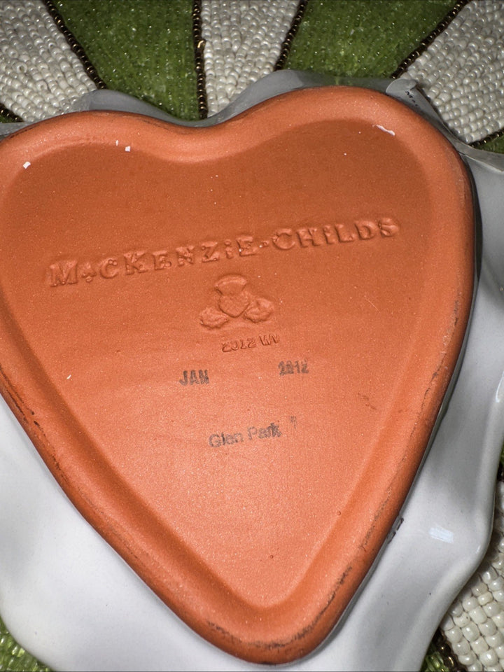 New MACKENZIE CHILDS Glen Park Ceramic Fluted Heart Trinket Dish 2012