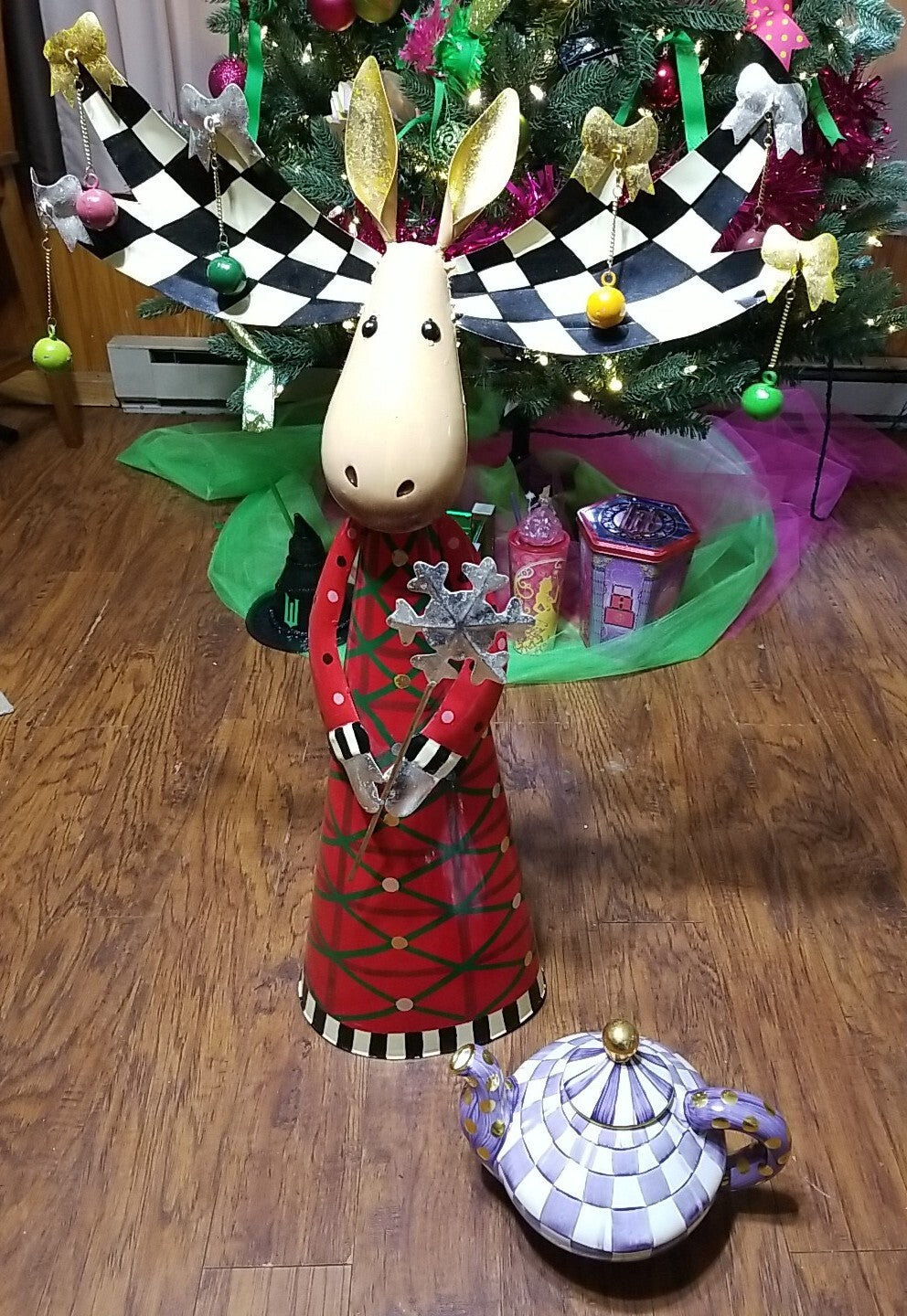 Mackenzie Childs "Deck the Halls" Moose w/ Ornaments  36" Tall- Excellent
