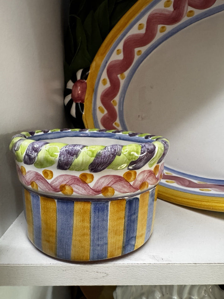MacKenzie Childs Piccadilly Ceramic 4” Ramekin Souffle Dish Retired Pattern