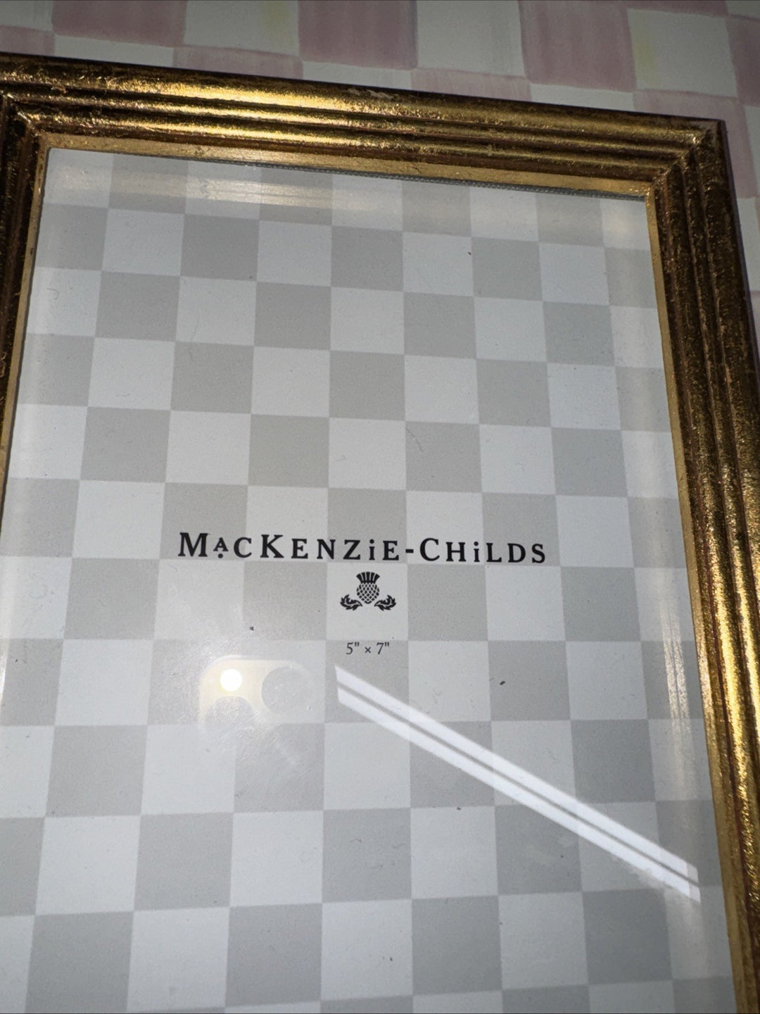 Mackenzie Childs Rosy CHECK picture frame holds 5”x7” ENAMEL