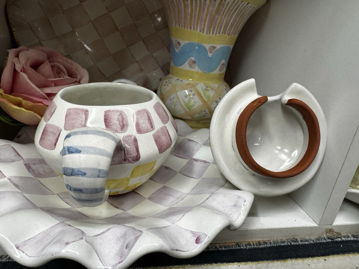 Mackenzie Childs Hand Painted Ceramic Sugar Bowl With Lid- 2001