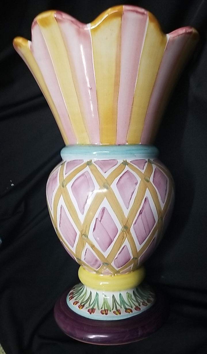 Mackenzie Childs Ceramic Odd Fellows  Great Vase- New- Made In Aurora