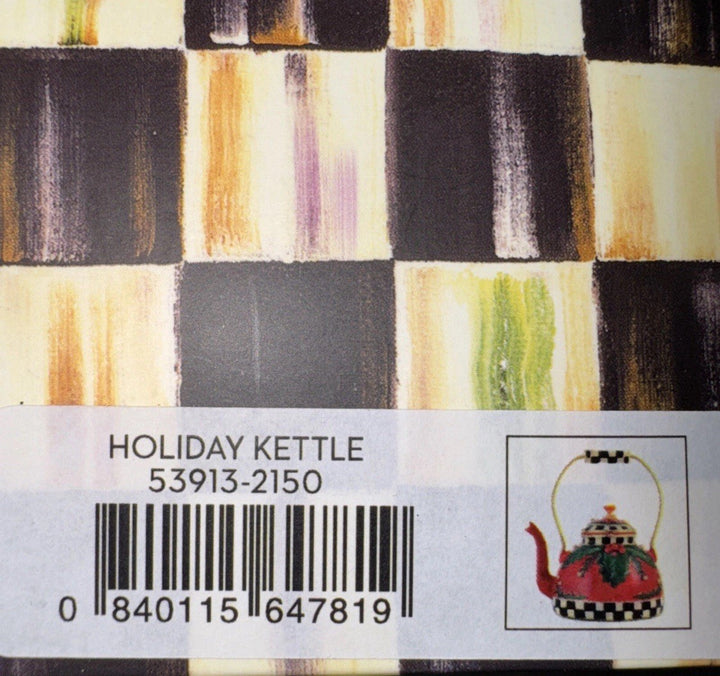 MACKENZIE CHILDS  HOLIDAY KETTLE GLASS ORNAMENT--NEW IN BOX Retired