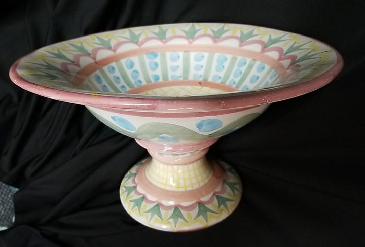 Vintage Mackenzie Childs Madison  Compote Fruit Bowl Pedestal 12"- 1988