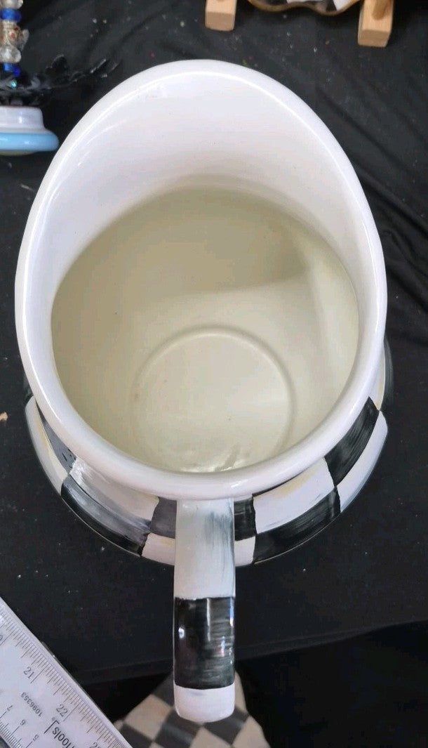 Mackenzie Childs Courtly Check Water Pitcher Enamelware Decor Black White 3 qt