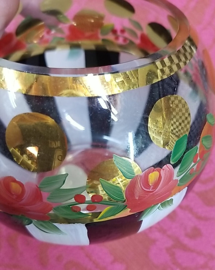 MacKenzie Childs Heirloom Black White Circus Heirloom Medium Votive Holder 4.5"