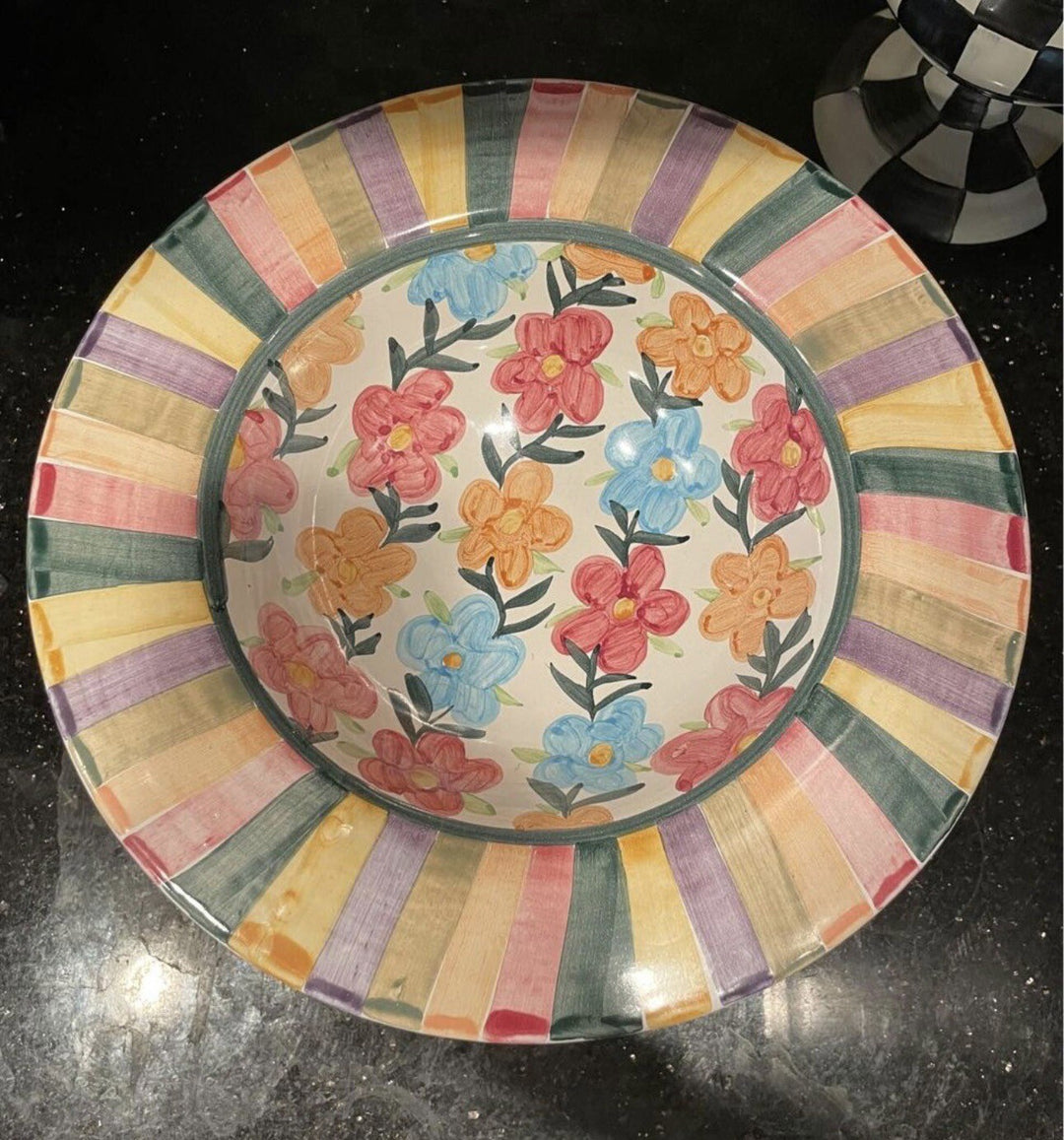 MACKENZIE CHILDS CERAMIC PAINTING GARDEN COMPOTE- New- Retired Pattern