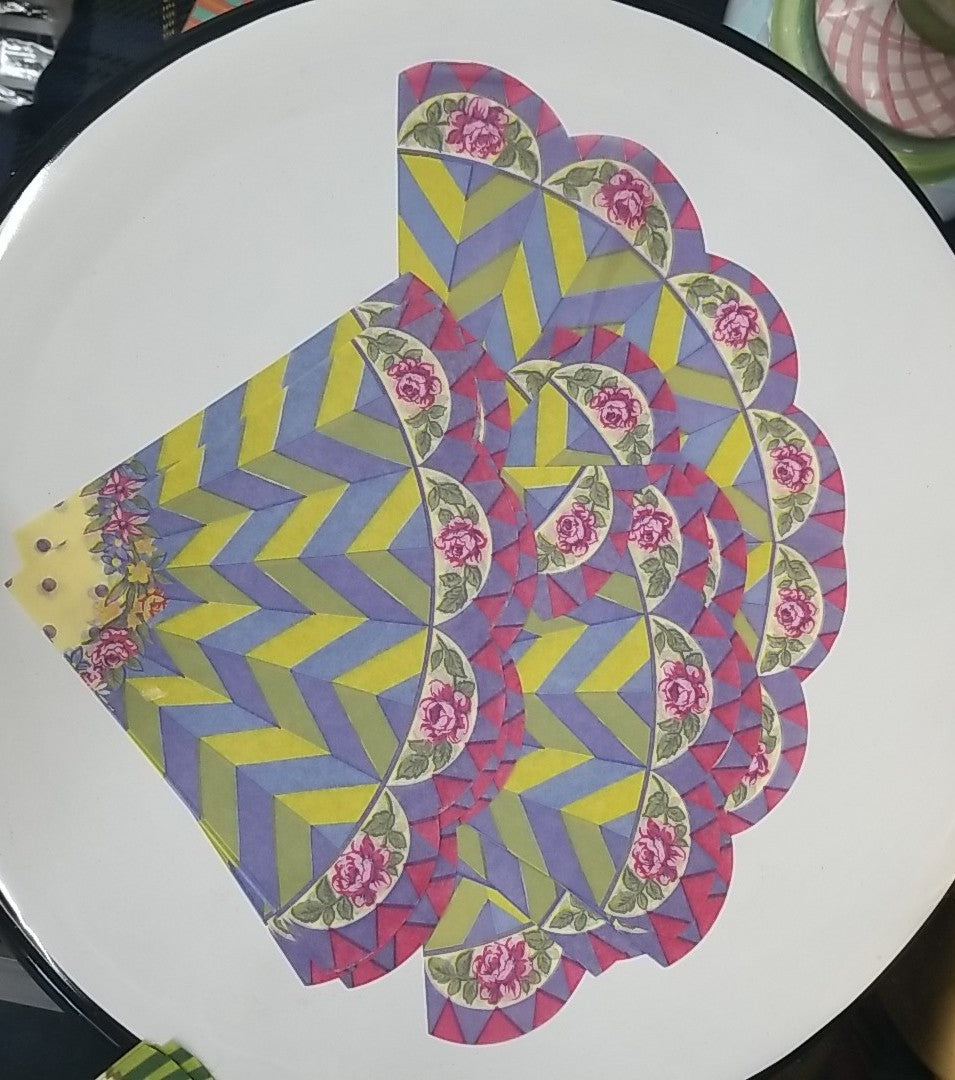 MacKenzie Childs GARLAND ROSE Tissue Paper Fan 7 Round Napkins 13” For Decoupage