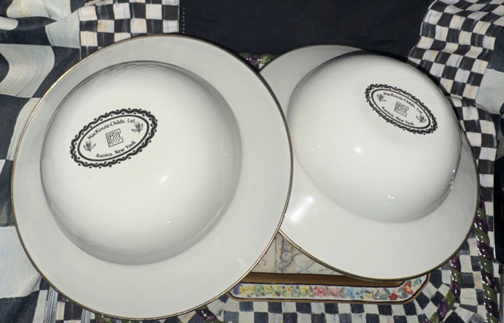 (2) Camp Mackenzie Childs 8” Breakfast  Bowls, Courtly Check Enamel