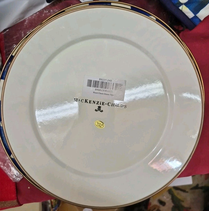 Mackenzie Childs Set Of 2 -10" Royal  Check Blue Enamel Dinner Plate-new