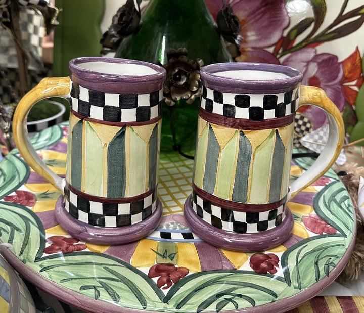 MACKENZIE CHILDS Beer Mug - Stein- Ceramic- Odd Fellows- Retired