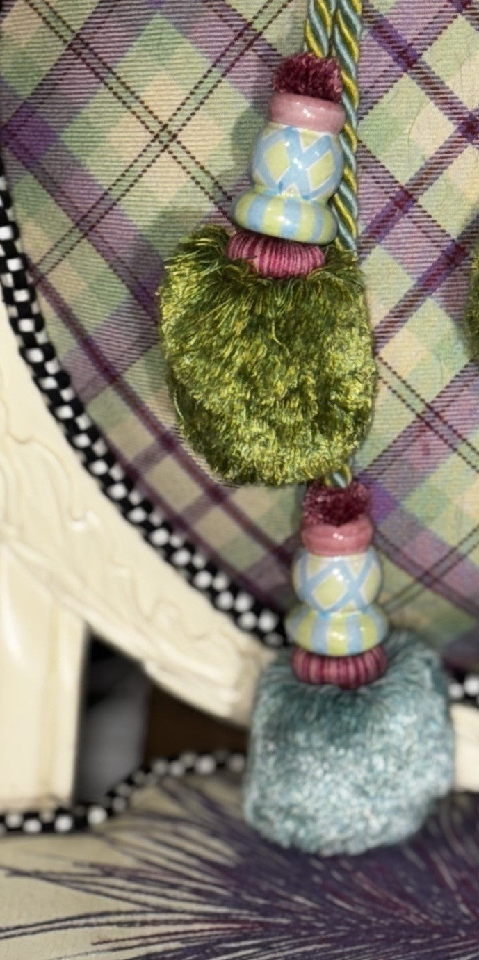 MacKenzie-Childs Maddox Tassel Curtain Tieback Pastel Ceramic Pompoms - One Set