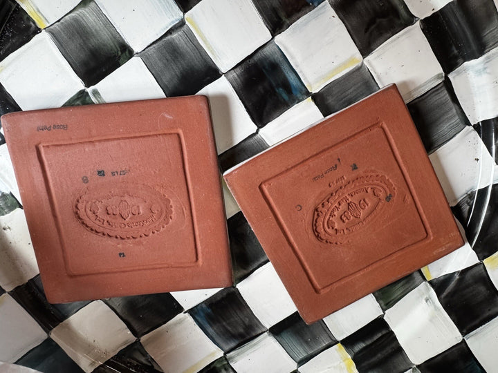 Mackenzie Childs 4” Pink Rose Set Of 2 Honeymoon -Tiles
