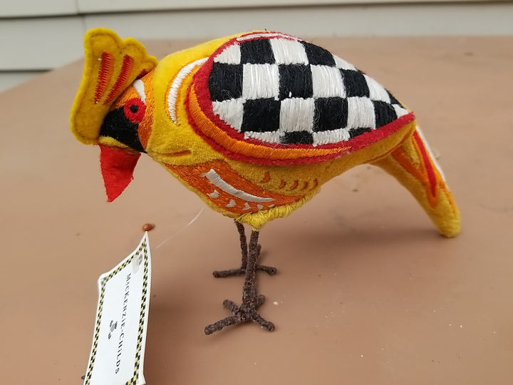MACKENZIE CHILDS Courtly Check Yellow Fabric  Bird 8” Long And 6” Tall