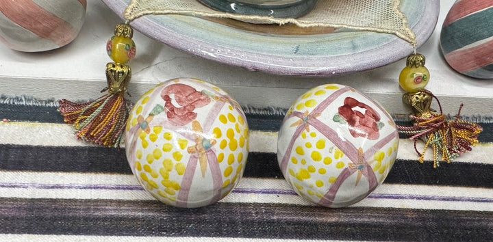 Mackenzie Childs Set Of 2 Rose  Cabinet Knobs / Pulls Ceramic W Hardware