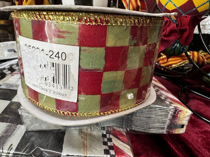 MacKenzie Childs Orchard Check 2” Wired Ribbon Brand New 10 Yards RETIRED