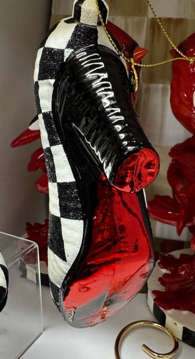 MacKenzie Childs Courtly Check High Heel Shoe Glass Christmas Tree Ornament