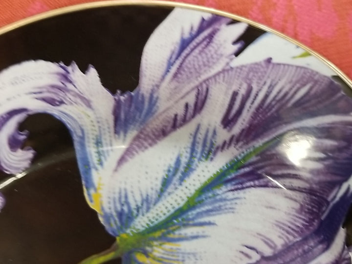 MacKenzie Childs Black Flower Market Dinner Plate 10” Enamel- New
