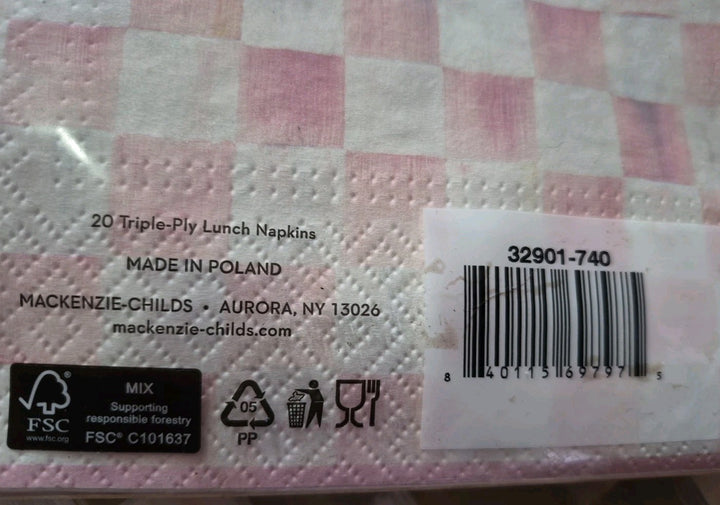 MacKenzie Childs Rosy Check Paper Luncheon Napkins - 20pk