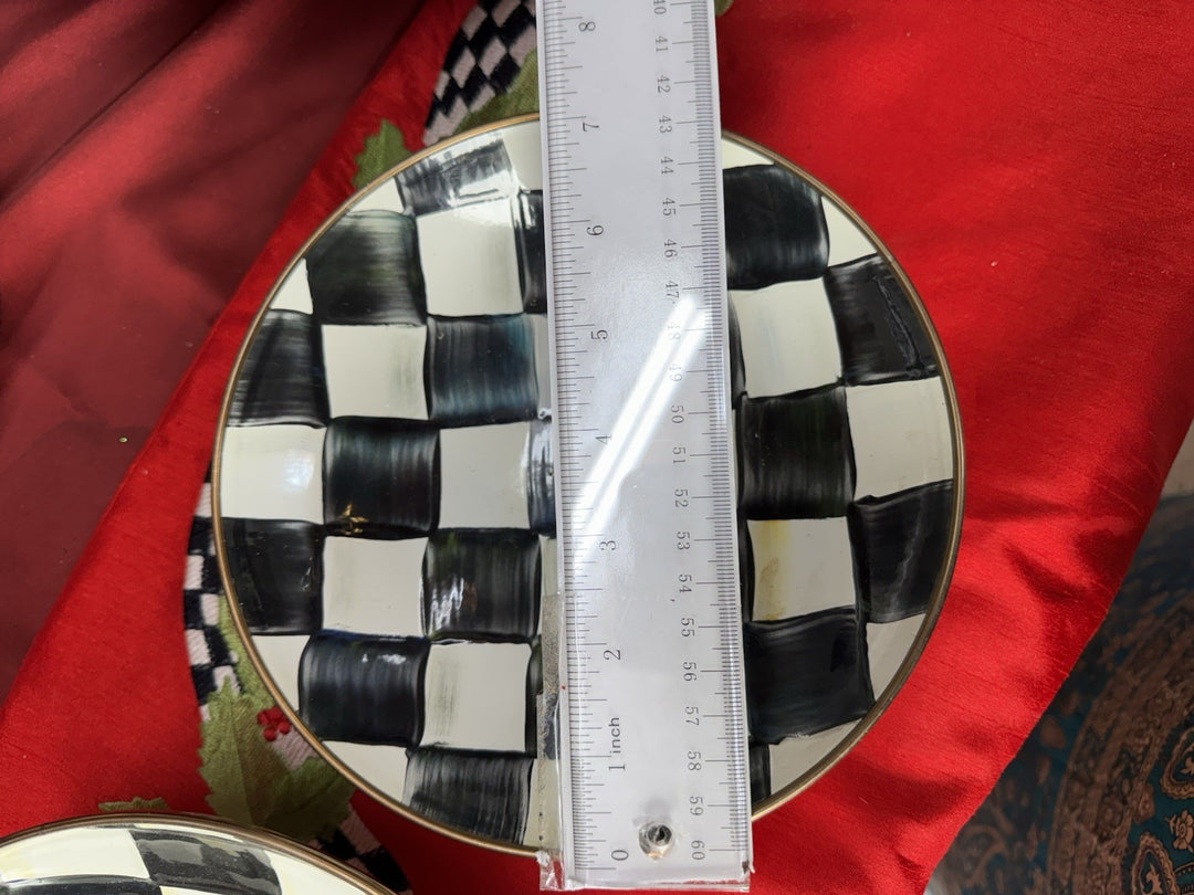 Mackenzie Childs COURTLY CHECK Enamel GOURMAND COUPE Serving Set 2 Bowls