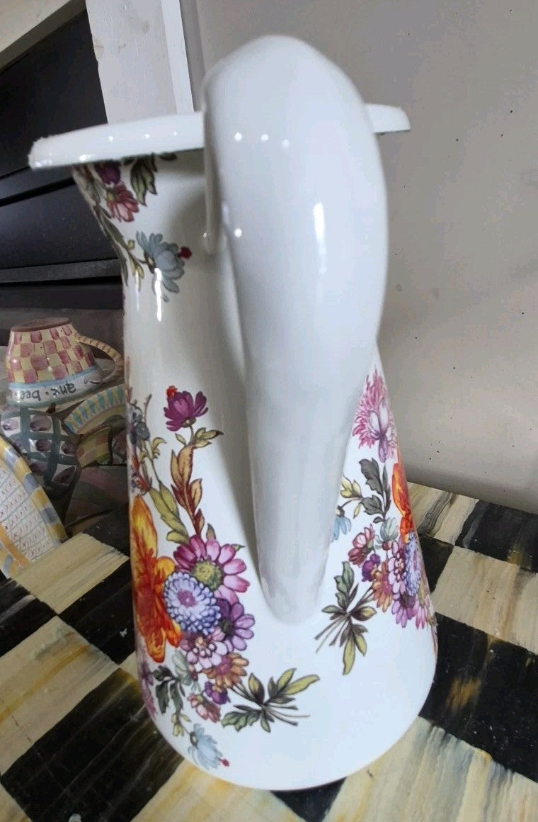 MacKenzie Childs Practical Pitcher Metal White Flower Market SMALL 8.5" TALL