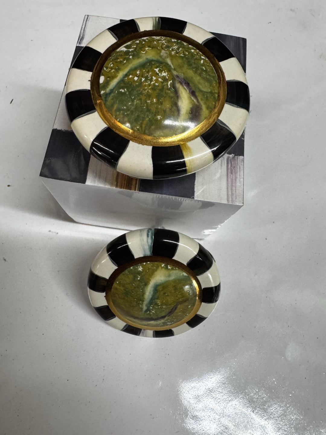 Mackenzie Childs Round Green Marble Knob-2.5”Cheltenham -retired Knob Pull One