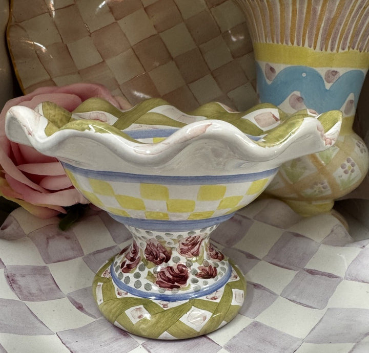 Mackenzie Childs 1-Fluted  Miniature Compote Taylor Dublin Hill 4" Tall Retired