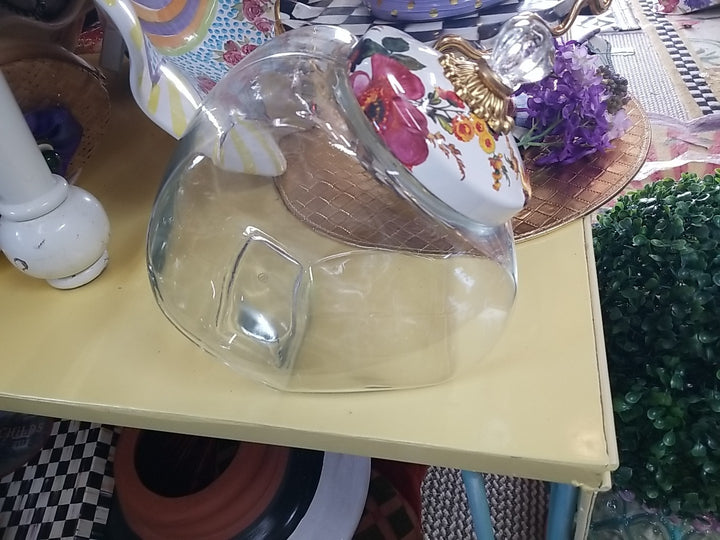 MacKenzie Childs  Cookie Jar with White Flower Market Enamel Lid - New