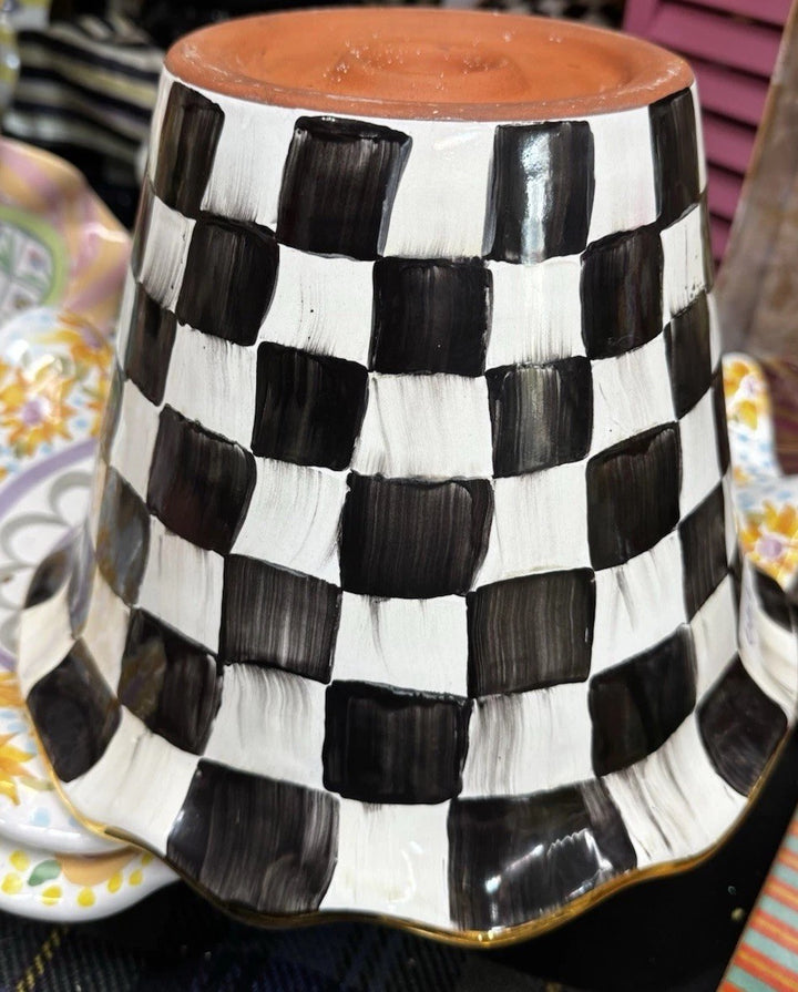 Mackenzie Childs 7.5” Tall  Made In Aurora Courtly Check Garden Pot Planter