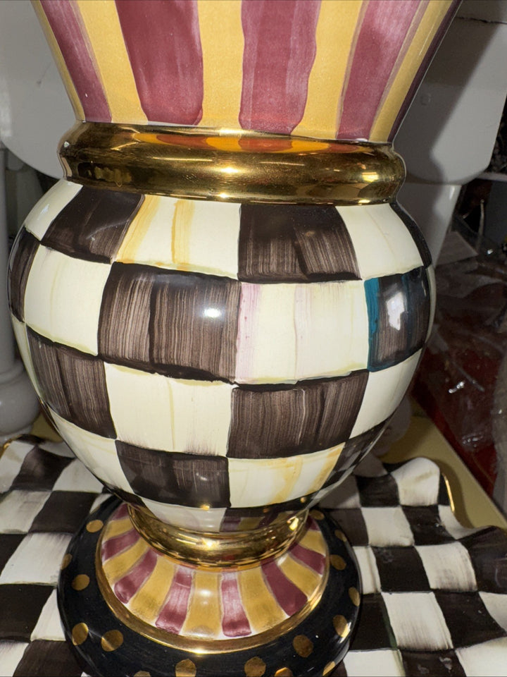 Mackenzie Childs Ceramic Courtly  Check Great Vase- New- Made In Aurora 2006
