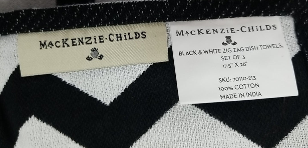 MACKENZiE-CHiLDS BLACK & WHITE Zig ZAG DISH TOWEL – NEW