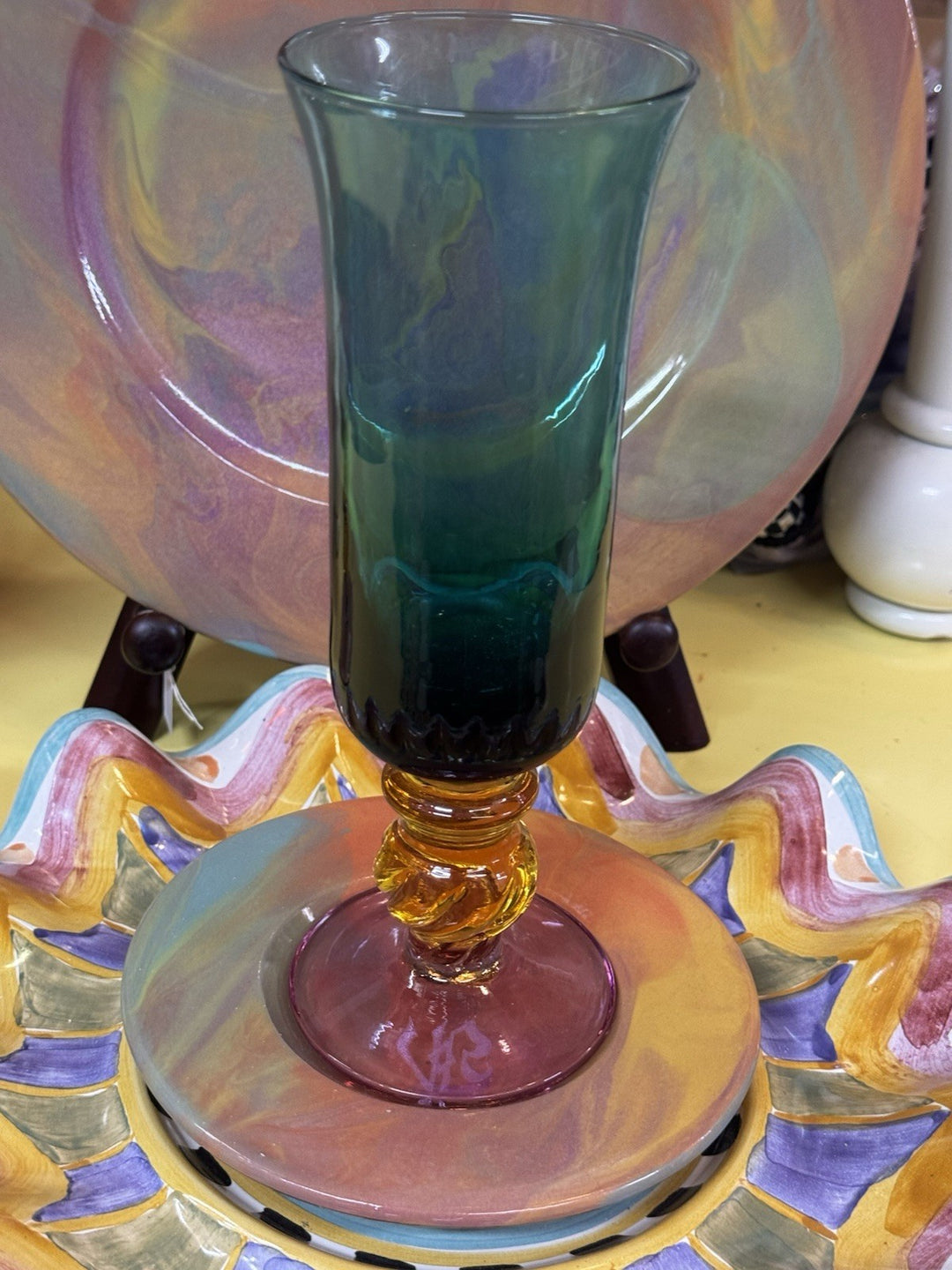 Mackenzie Childs Victoria & Richard Emprise Peacock  Flute Glass