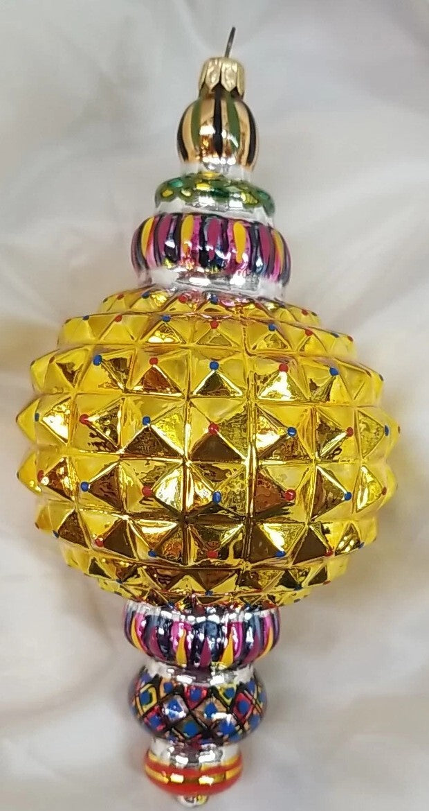 Mackenzie Childs Russian Jewel Courtly Check Yellow Ornament Glass