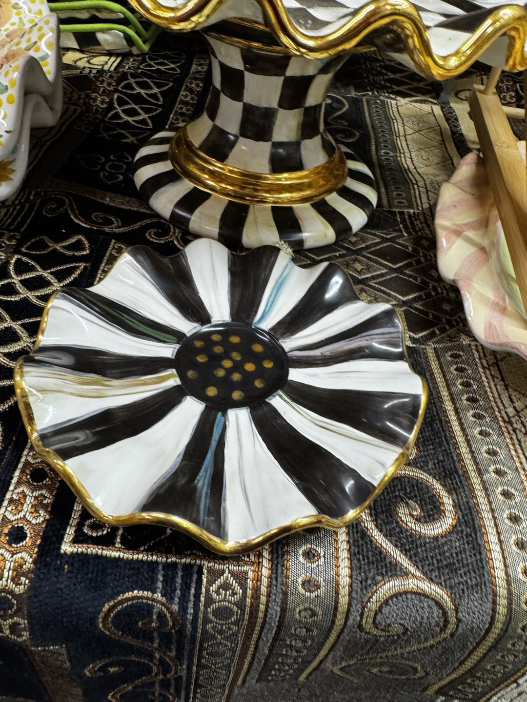 Mackenzie Childs Courtly  Check Ceramic Fluted 6” Saucer . New