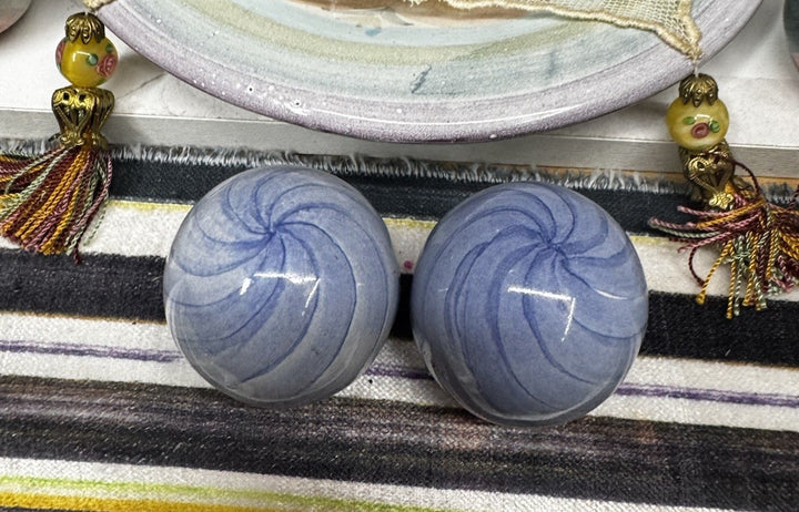 Mackenzie Childs Set Of 2 Light Blue Cabinet Knobs / Pulls Ceramic With Hardware