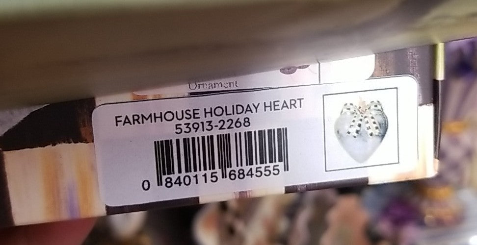 Mackenzie Childs Farmhouse Holiday Heart Glass Ornament NIB