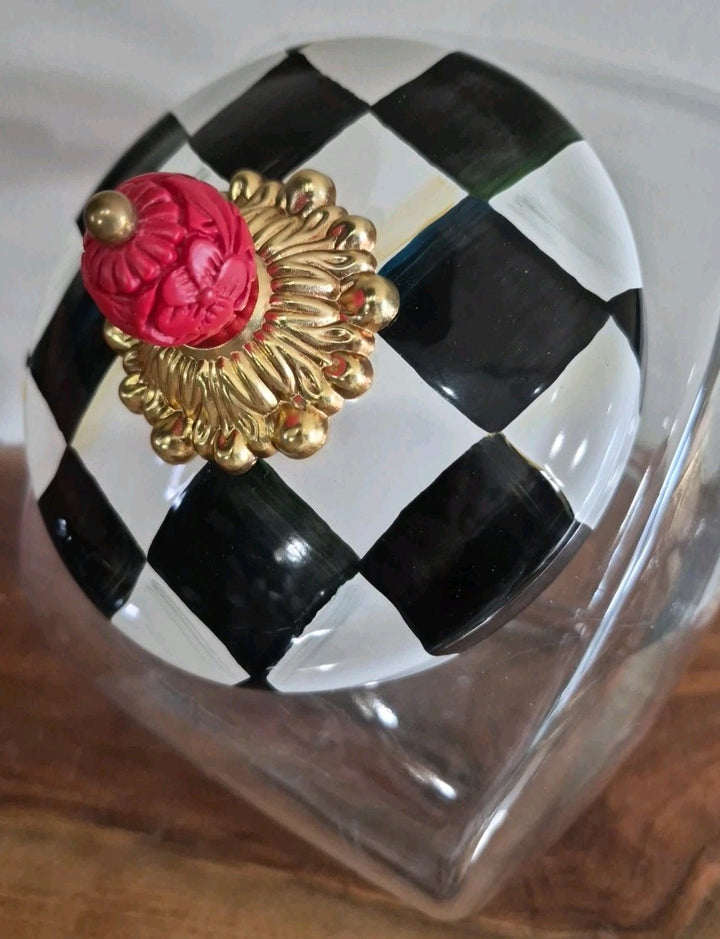 MacKenzie Childs  Cookie Jar with Courtly Check Enamel Lid- New